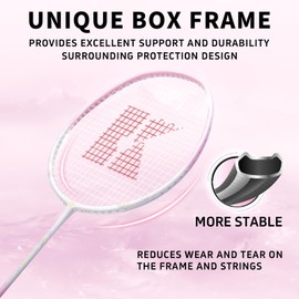 KUMPOO Badminton Pink Racket Set with 2 Grip Tapes, 1 Racket Cover, 3U-87g Badminton Racquet Carbon Shaft for Beginners Outdoor Games, Firefly Pink
