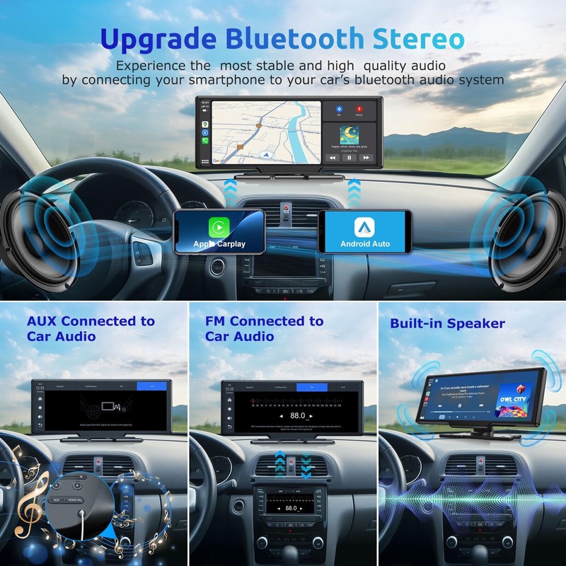 10.26" Touchscreen Wireless IOS CarPlay Android Auto Portable Screen Car