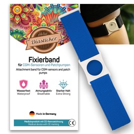 Diasticker® Freestyle Libre 3 – Fixation Strap | Flexible – Waterproof – Strong Hold | Sensor Protection, Fixation for Freestyle Libre Sensor | Holder: White (Medium: 25-35 cm, Royal Blue)