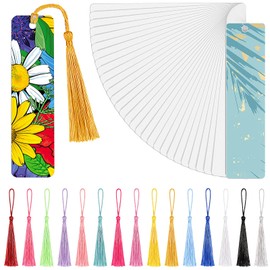 Sublimation Blank Bookmark Heat Transfer Metal Aluminum DIY Bookmark with Hole and Colorful Tassels for Crafts, Birthday Wedding, Tassels Blank Bookmarks, Single-Sided Printing(80 Pieces)