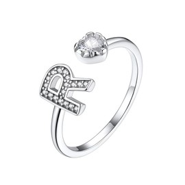 Suplight 925 Sterling Silver Heart Initial Rings for Women Teen Girls Capital Letter Initial Stackable Rings for Women Girls Alphabet R Letter Adjustable Heart Rings Rings Jewelry Gifts for Women