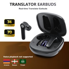 Language Translator Earbuds, Two Way Real-time Translation Device with 144 Languages Bluetooth Online Voice Translation, High Accuracy, Fast Reaction and Noise Reduction (Dark Black)