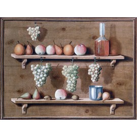 Apples and Nuts and Bunches of Grapes by Jean Valette-Falgores Trompe-L'Oeil Accent Tile Mural Kitchen Bathroom Wall Backsplash Behind Stove Range Sink Splashback One Tile 10"x8" Ceramic, Matte