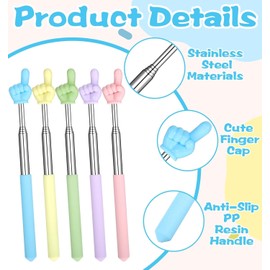 ValueBargain 5 Pcs Finger Pointer Stick, Stainless Steel Pointer Finger with Non-slip Handle for Kids Reading (8.5-27.4 Inch, 5 Colors)