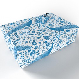 Luxury ECO Gift Wrap - 3 sheets/tags - Blue Peacocks - Birthday - Recycled & Recyclable Wrapping Paper - Re-wrapped - for Her Women Female Wife Adult