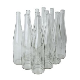 FastRack - 750 ml Clear Wine Bottles (Pack of 12) | W13 Clear/Flint Stretch Hock Liquor Bottles | 750ml Empty Glass Bottle for Drinks - NO CORKS INCLUDED