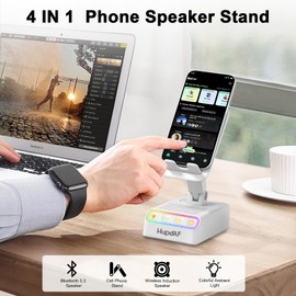 Hupoaf Gifts for Men Women, Birthday Gifts for Men, Phone Stand with Bluetooth Speaker,Stocking Stuffers Gadgets for Men, Gift s for Christmas,Ideal for Dad Mom Husband Boy,White