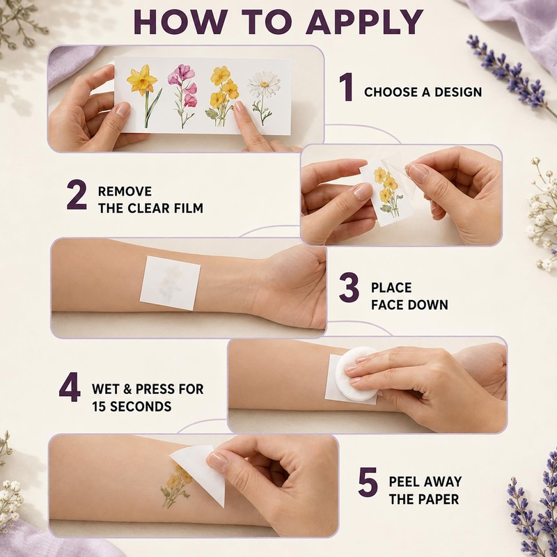 10 Sheet Wildflower Temporary Tattoos, Fake Tattoos Stickers for Women