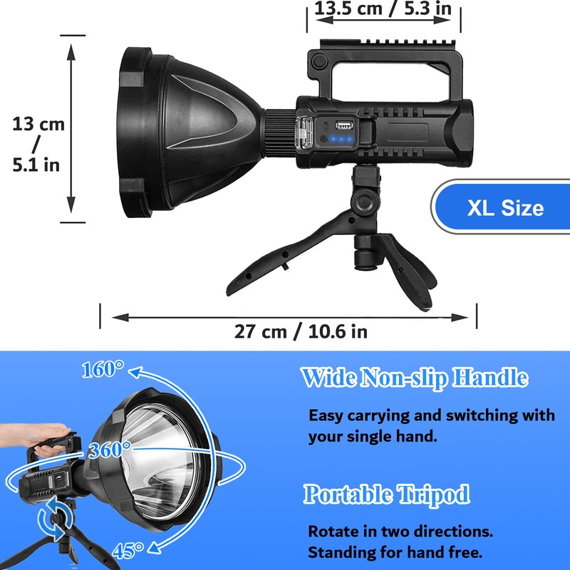 Peascat Spotlight Rechargeable High Lumens 200,000L, 4 Modes Super Bright