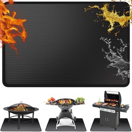 ROCKY&CHAO Fireproof Mat 127 x 97 cm Fire Protection Mat 3 Layer Fire Resistant Grill Mat, Fibreglass Aluminium Foil Fire Pit Pad, BBQ Grill Mat for Floor, Lawn, Camping, Deck Protection