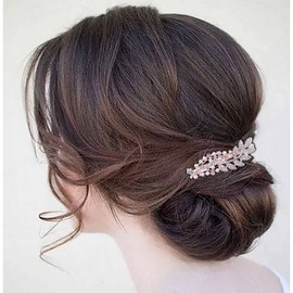 Allereyae Crystal Pearl Wedding Hair Clip Barrette Rhinestone Leaf Hair Barrette Clip Gold Bling Bridal Headpieces Decorative Head Clip Headwear Bridal Hair Accessories for Women and Girls