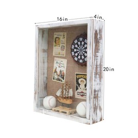 16x20 Shadow Box, 4 Inch External Depth Extra Large Shadow Box Frame, Big Shadowboxes Display Cases for Memorabilia, Photos, Award, Flower, Ticket Stub - Distressed White