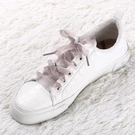 Allegra K Organza Shoelaces, Ribbon, Flat Laces, Flat Laces, Wide Sneakers, Width 1.0 inches (2.5 cm), brown white