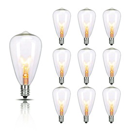 10-Pack Edison Replacement Light Bulbs, 7-Watt E12/C7 Incandescent ST38 Replacement Clear Glass Light Bulbs for Outdoor Patio String Lights, Vintage Light String