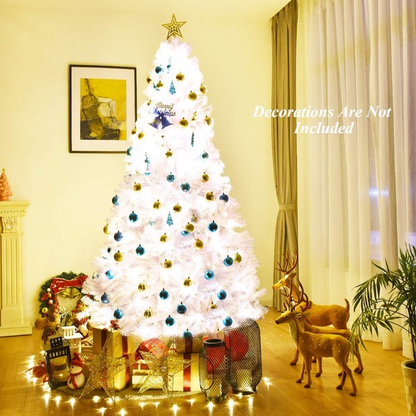 SPSUPE, White Artificial PVC Pine Tree with Metal Stand, Easy