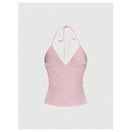 SOLY HUX Women's Y2k Sequin Halter Crop Top Cute 3D Butterfly Glitter Coquette Party Club Tops Plain Pink Medium