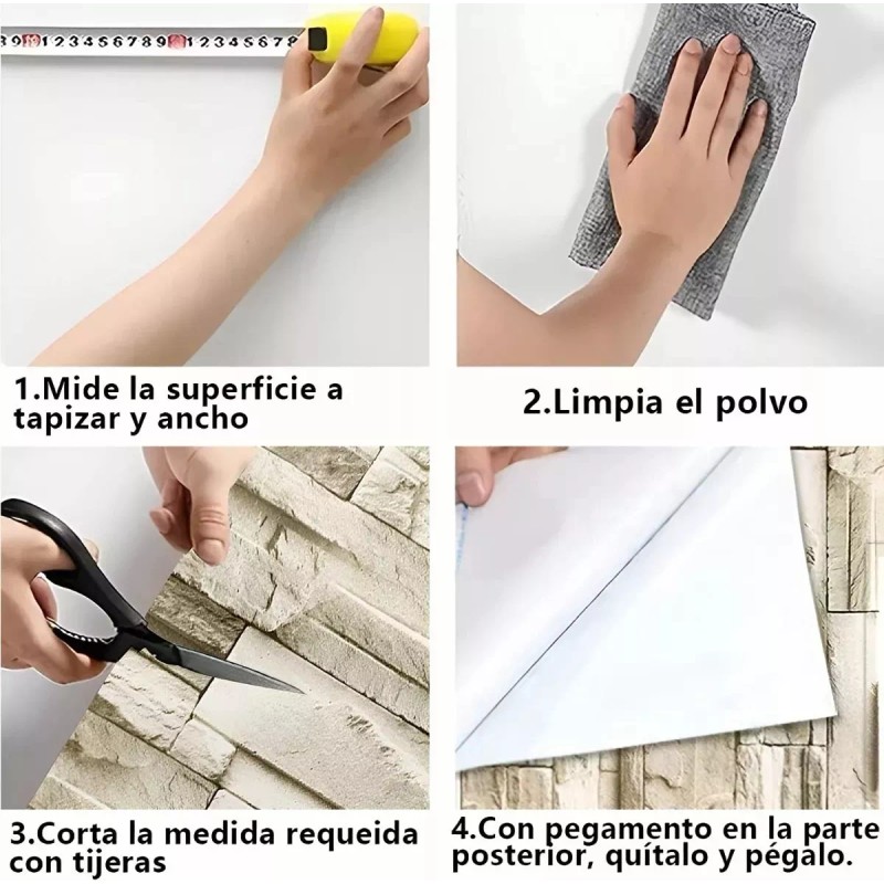 Papel Tapiz Autoadherible 45cm*10m 3d Patrón Ladrillo Papel