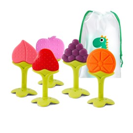 Teething Toys for Baby, 5Pack Baby Training chew Toy with a Storage Bag for Self-Soothing Organic Baby Teethers Massage Set for Newborn Infant, Babies Shower Gift