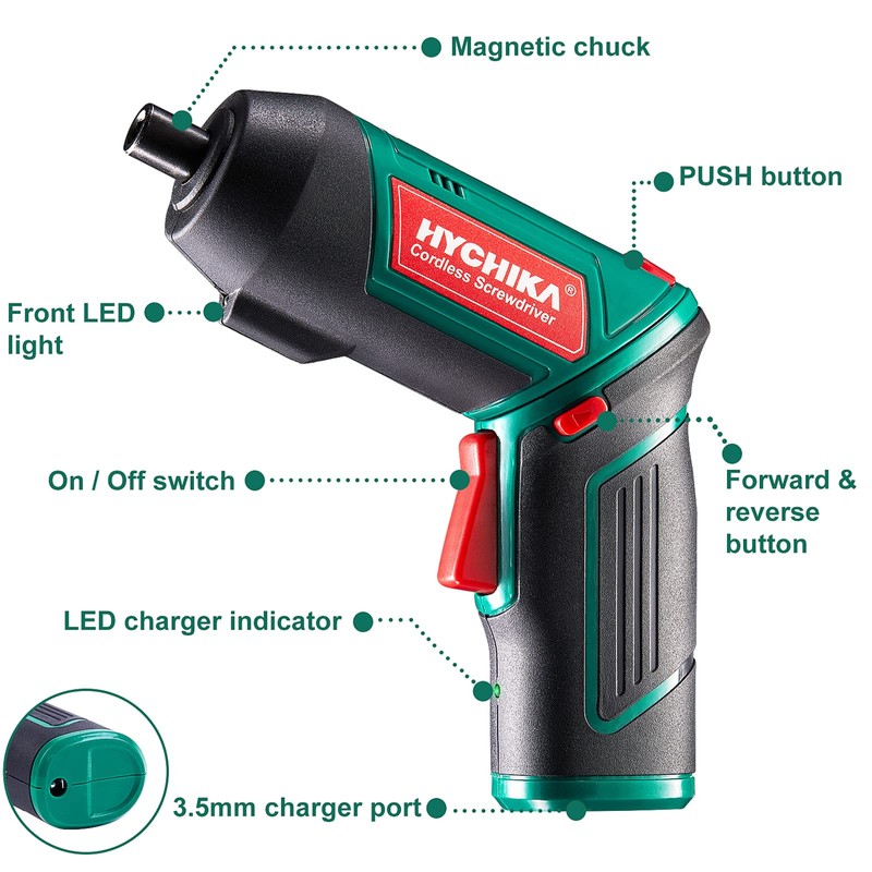 Electric Screwdriver, 6N·m and 2000mAh HYCHIKA 3.6V Cordless Screwdriver with