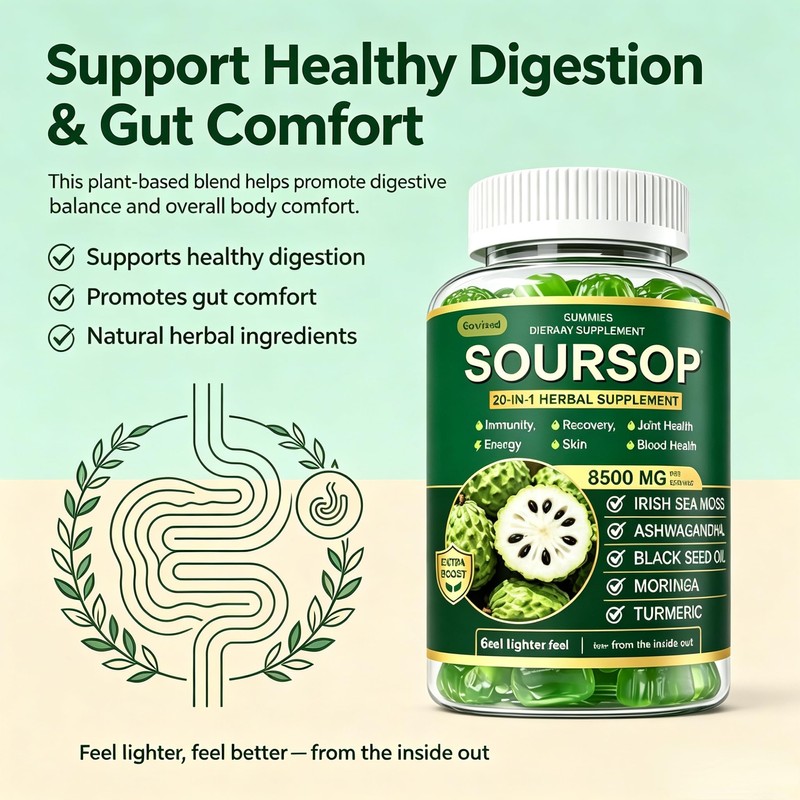 Govixed Soursop Gummies, 8500mg 20-in-1 Herbal Extracts for Overall Health-Enhancing,