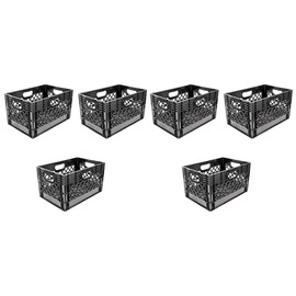 Juggernaut 24 Quart Storage Crate, Milk Crate Plastic Basket w/ 4 Handles, Organizer Bins for Office Storage & Classroom Organization, 6-Pack, Black