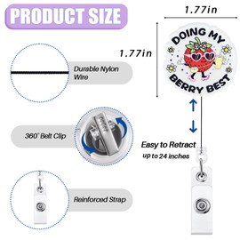 Doing My Berry Best Funny Badge Reel Retractable, Cute Strawberry Badge Reel for Nurse Nursing Student RN CNA LPN Medical Worker & Teacher, ID Badge Holder with Alligator Clip & 24” Durable Nylon Cord
