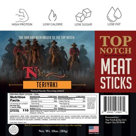 Top Notch Meat Sticks - 10 oz Bag of Beef Jerky Sticks - High Protein Snacks for Kids and Adults - Flavorful Sticks of Premium Beef Jerky (Teriyaki)