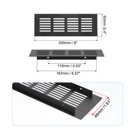 PATIKIL 8 x 2.4 Inch Door Air Vent Cover, Aluminum Grille Ventilation Cover Louvered with Mounting Screws for Cabinet Wardrobe Door, Black