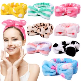 UMIKU Paquete de 8 diademas de spa para mujer, diadema de maquillaje facial suave de forro polar coral para mujeres y niñas, diadema para el pelo con lazo, envoltura para la cabeza para lavar la máscara facial, spa y ducha regalos