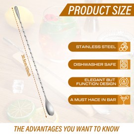 Lallisa 18 Piezas Cucharas Mezcladoras de Acero Inoxidable 12 Pulgadas Cuchara de Bar con Patrón en Espiral Agitador de Tragos Largos para Coctelera, Plateado