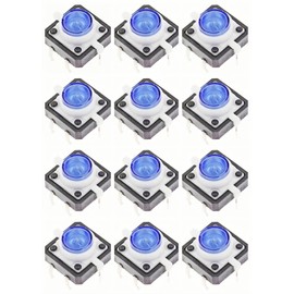 3.3V 5V PCB Mount DIP Illuminated Momentary Tactile Push Button Switch with LED Light 12×12mm Total 28pcs for Arduino/SparkFun/littleBits/DIY/Industrial Use Projects (Blue)