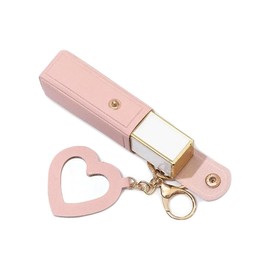 ARFUKA Lipstick Case with Mirror for Purse Lipstick Holder Keychain Portable Mini Lipstick Bag Lip Balm Holder Keychain Pink