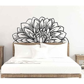 Mandala in Half Dahlia Wall Decal Lotus Flower Interior Home Decor Meditation Mandala Wall Art Stickers BA787 (Black, M-15.7X31.5inch)