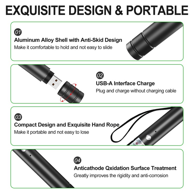 LETEAPII [2PCS] Green Light Flashlight and Red Light Flashlight, Long