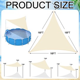 Vincreem Pool Canopy Sunshade with 6.2ft Adjustable Poles for 18 to 24ft Above Ground Pool Summer Triangle UV Block Waterproof Canopy Compatible with Most Oval or Rectangular Above Ground Swimming