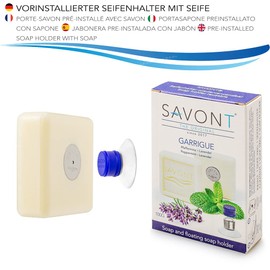 SAVONT Ready-to-soap Luxury Lavender Soap with Sharp Peppermint, Solid Shower Soap, Includes Soap Holder with Magnet Pre-Installed, No Drilling or Gluing, Innovation from Germany