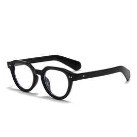 Long Keeper Runde Blaulichtfilter Brille Damen Herren Computer Gaming Brillen Klare Brillen Anti Blendung Anti Augenstamm (Bright Black Clear)