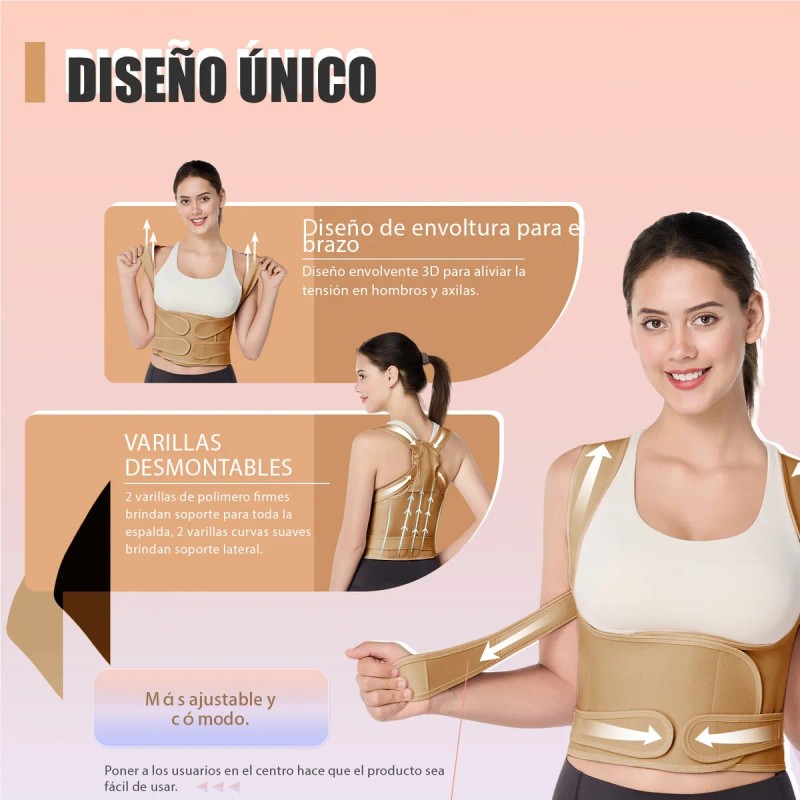 Corrector Postura Espalda Hombre Mujer Ajustable Faja Crema