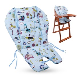 High Chair Pad, Baby High Chair Cushion/seat Cushion, Light and Breathable, Soft and Comfortable, Cute Patterns, Suitable for Most High Chairs, Baby Dining Chairs (Animal Pattern on Blue Background)