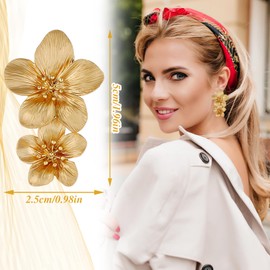 Gold Flower Earrings Double Flower Gold Statement Earrings for Women, Hypoallergenic Gold Floral Earrings Large Gold Earrings for Women Boho Jewelry Gift