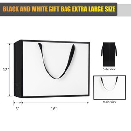 YUEYANG Gift Bags Large,10Pcs 16"x12"x16"Extra Large Black and White Gift Bags Bulk, Thick Paper Gift Bags for Shopping,Party,Birthday,Wedding,Retail