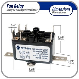 Appli Parts APFR-380 90-380, 24 VAC Coil, Heavy Duty Switching Fan Relay, SP Normally Open, SP Normally Closed, AC and heating Furnace blower relay Universal fit multi position bracket