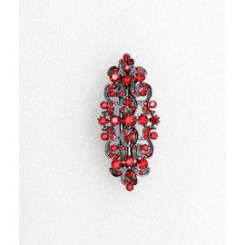 Faship Gorgeous Red Rhinestone Crystal Black Gun Plated Floral Hair Barrette Clip