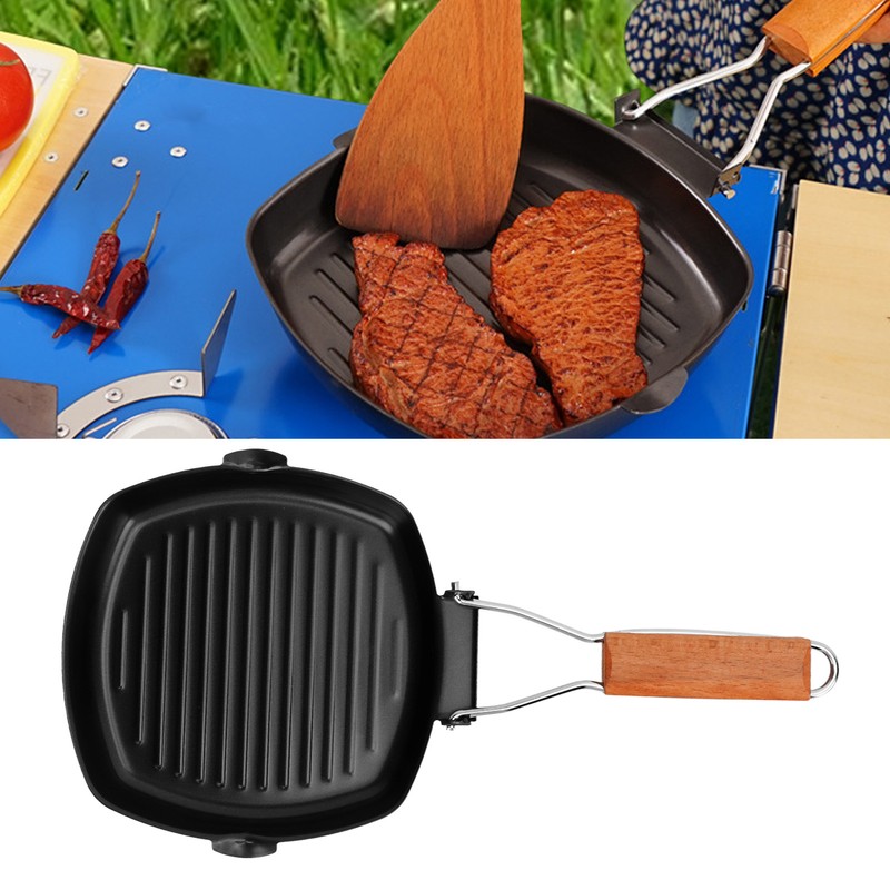 Frying Pan Folding Non Stick Portable Anti Scald Wooden Handle