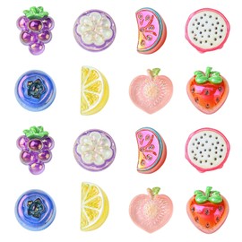 Ipotkitt 40 Pieces 8 Styles Fruit Theme Resin Cabochons Grape Strawberry Lemon Shape Flat Back Charms Iridescent Food Tags for DIY Bag Hair Closure Decor