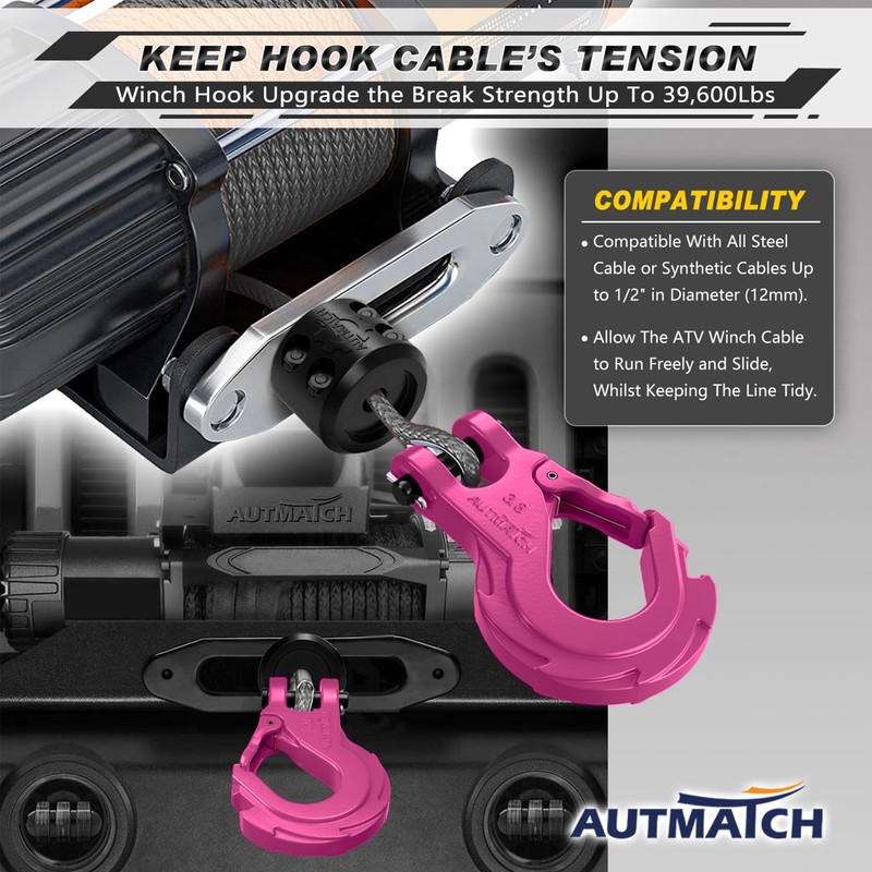 AUTMATCH Winch Hook 3/8" - Clevis Slip Hook with Safety