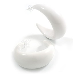 White Acrylic Half Hoop Earrings - 40mm D