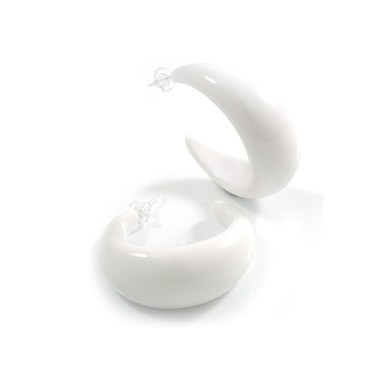 White Acrylic Half Hoop Earrings - 40mm D