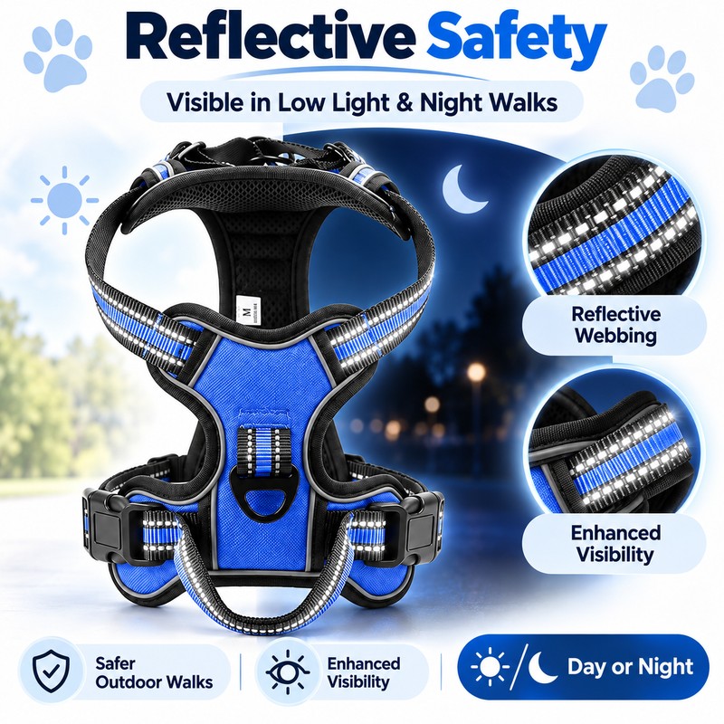Adjustable Reflective Dog Harness for Daily Walks – Soft Breathable