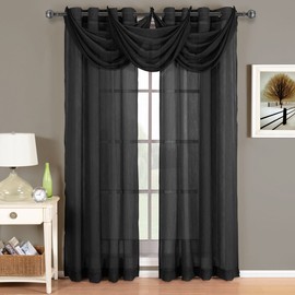 Abri Black Waterfall Grommet Crushed Sheer Valance, 24x24 inches, by Royal Hotel